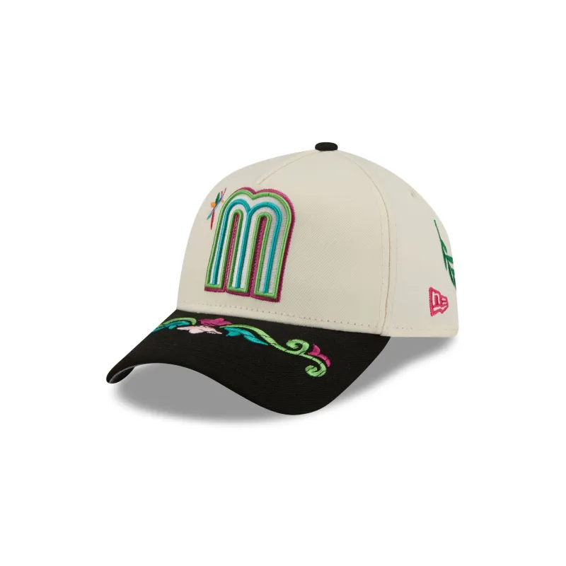 Mexico Latin Embroidery Chrome 9FORTY A-Frame Snapback Hat sold by New Era