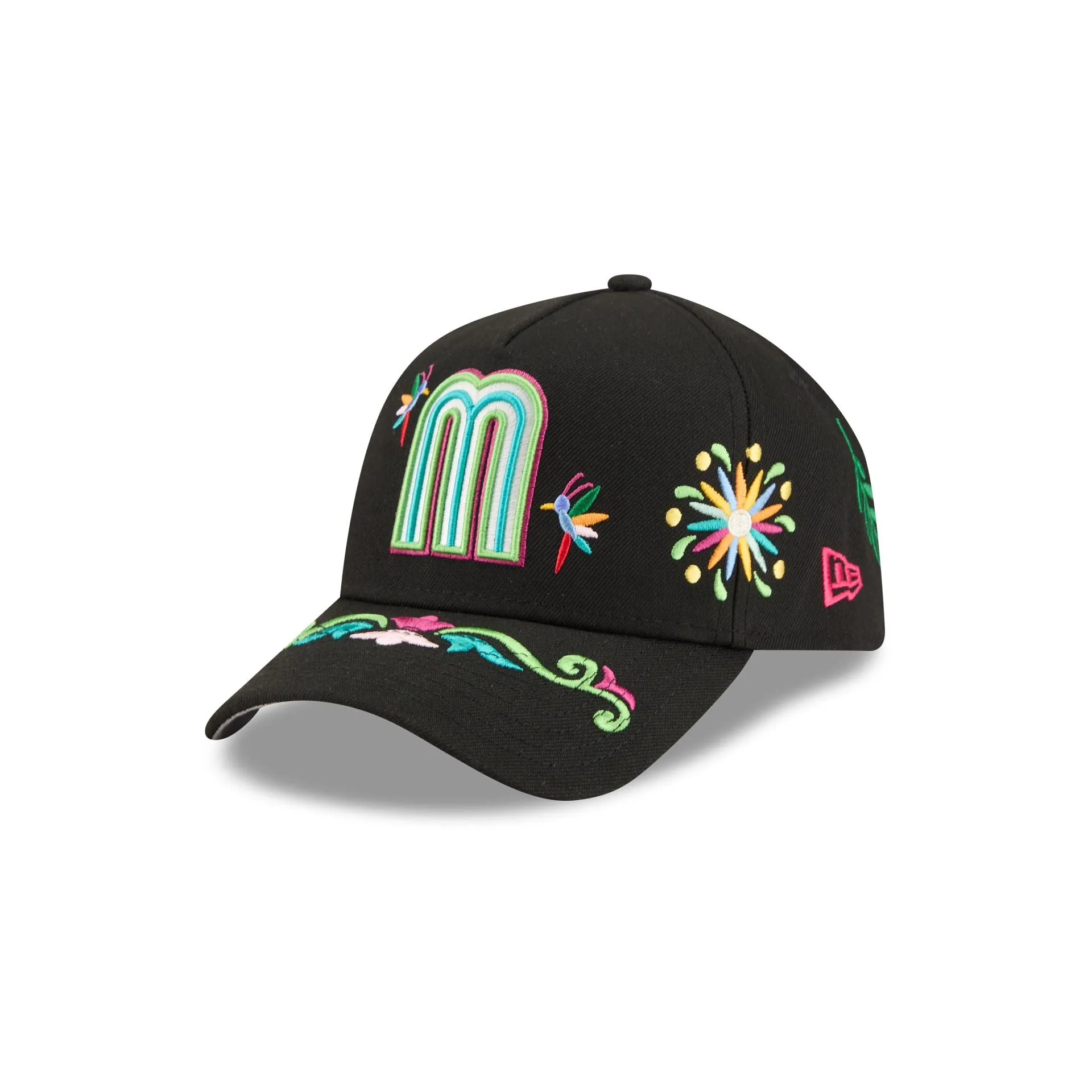 Mexico Latin Embroidery Black 9FORTY A-Frame Snapback Hat sold by New Era
