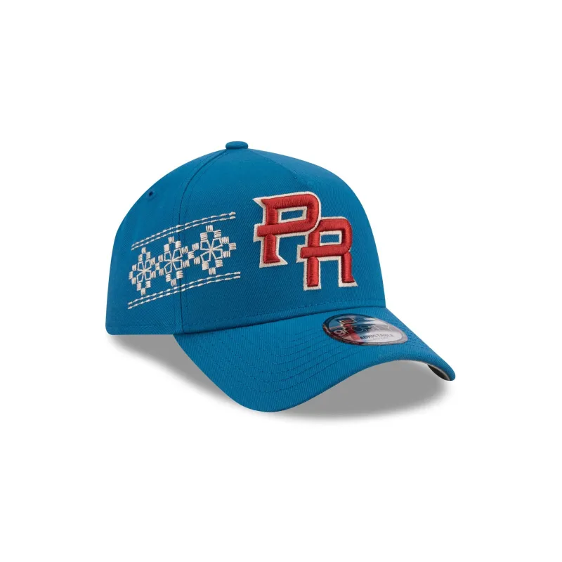 Puerto Rico Latin Embroidery 9FORTY A-Frame Snapback Hat made by New Era