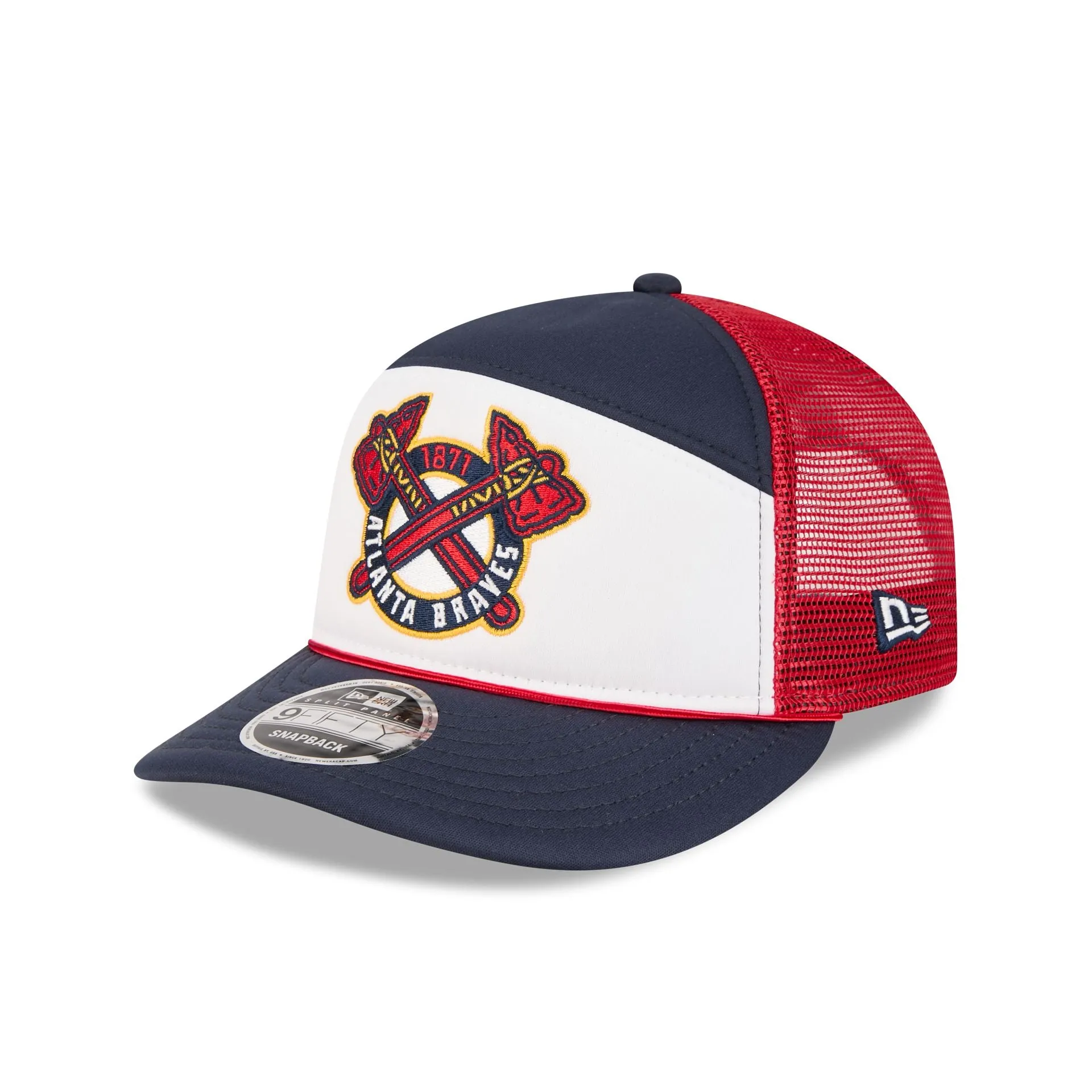 Atlanta Braves Blocked Split Panel 9FIFTY Trucker Hat sold by New Era