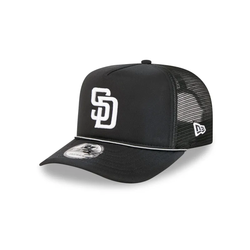 San Diego Padres Washed Black 9FIFTY A-Frame Trucker Hat sold by New Era