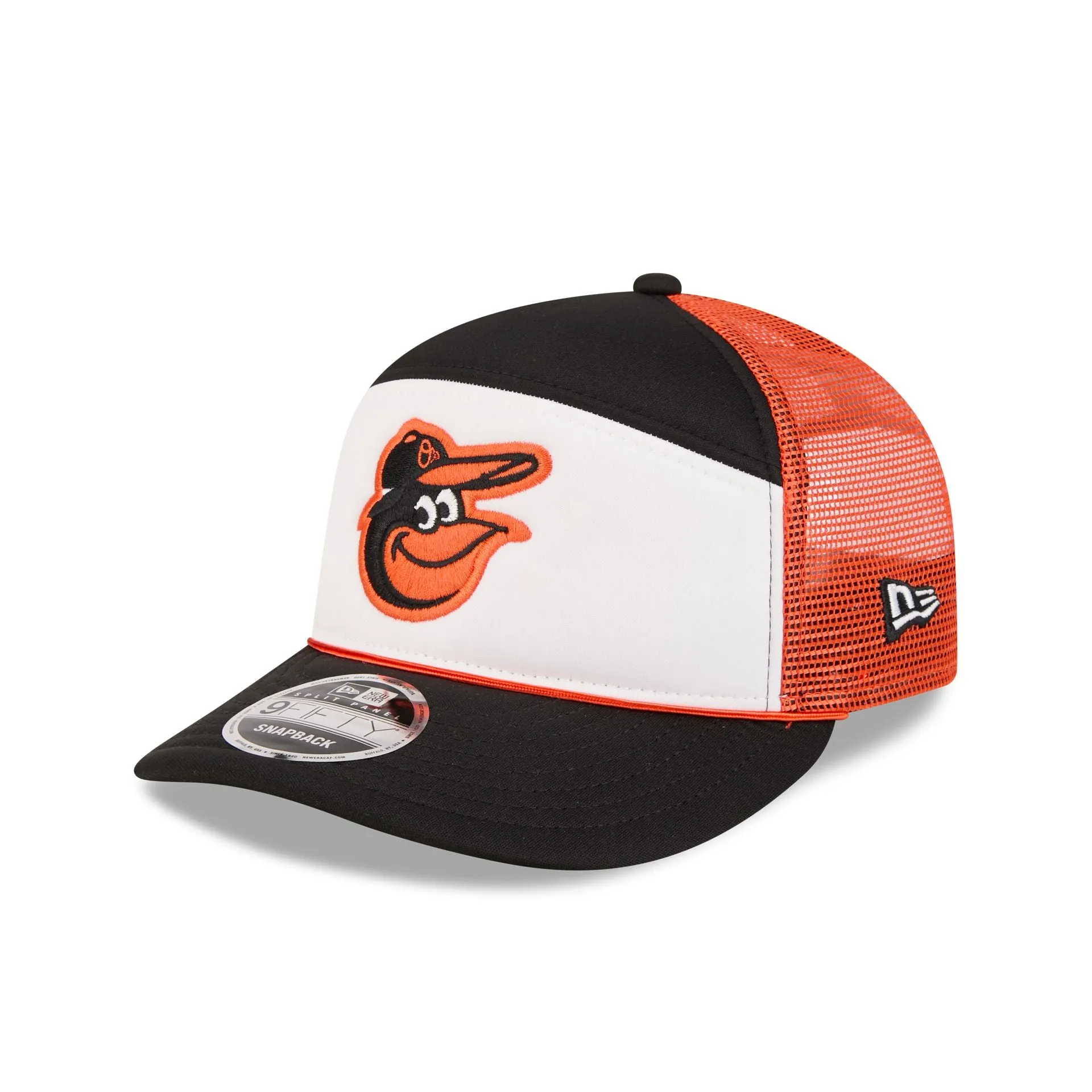 Baltimore Orioles Blocked Split Panel 9FIFTY Trucker Hat sold by New Era