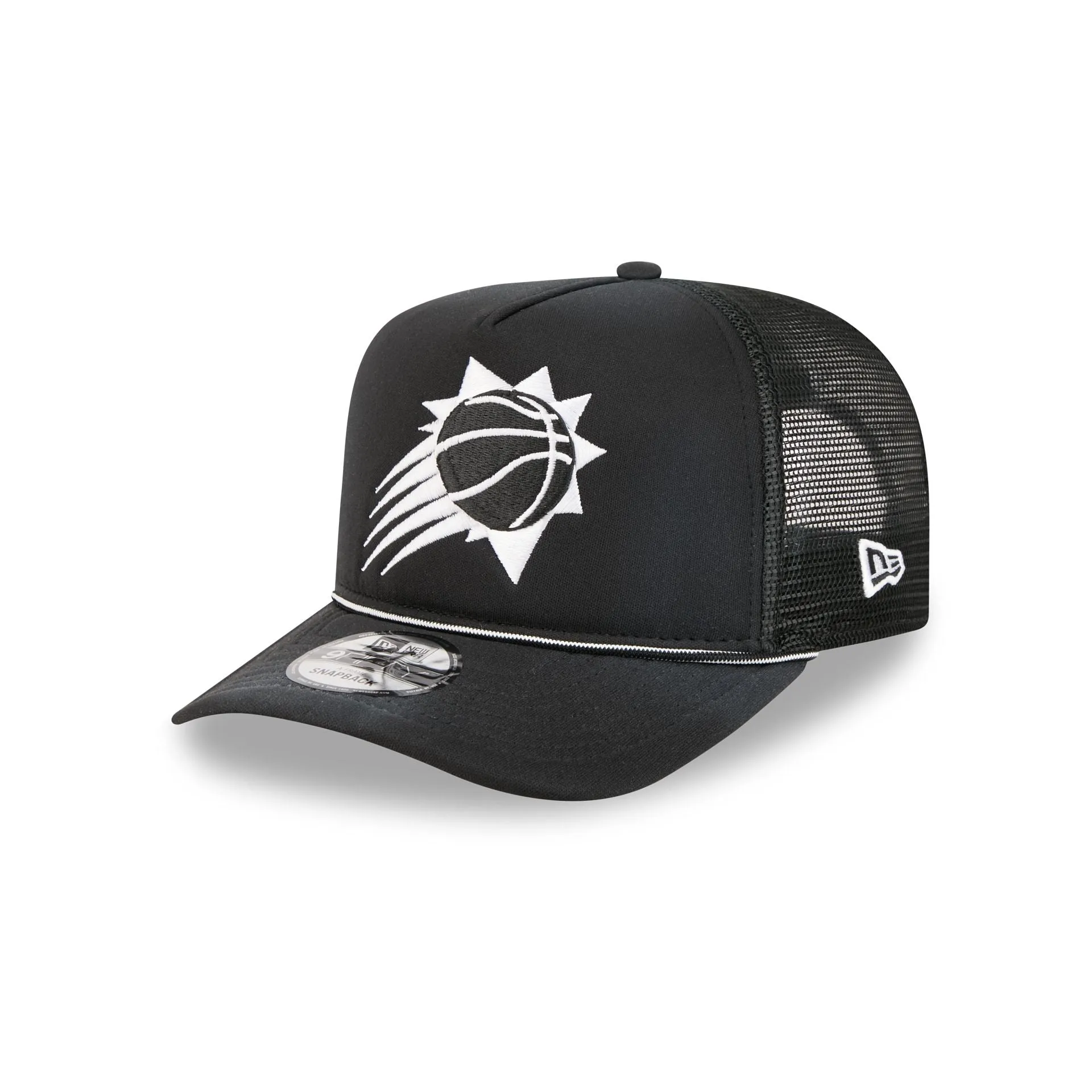 Phoenix Suns Washed Black 9FIFTY A-Frame Trucker Hat sold by New Era