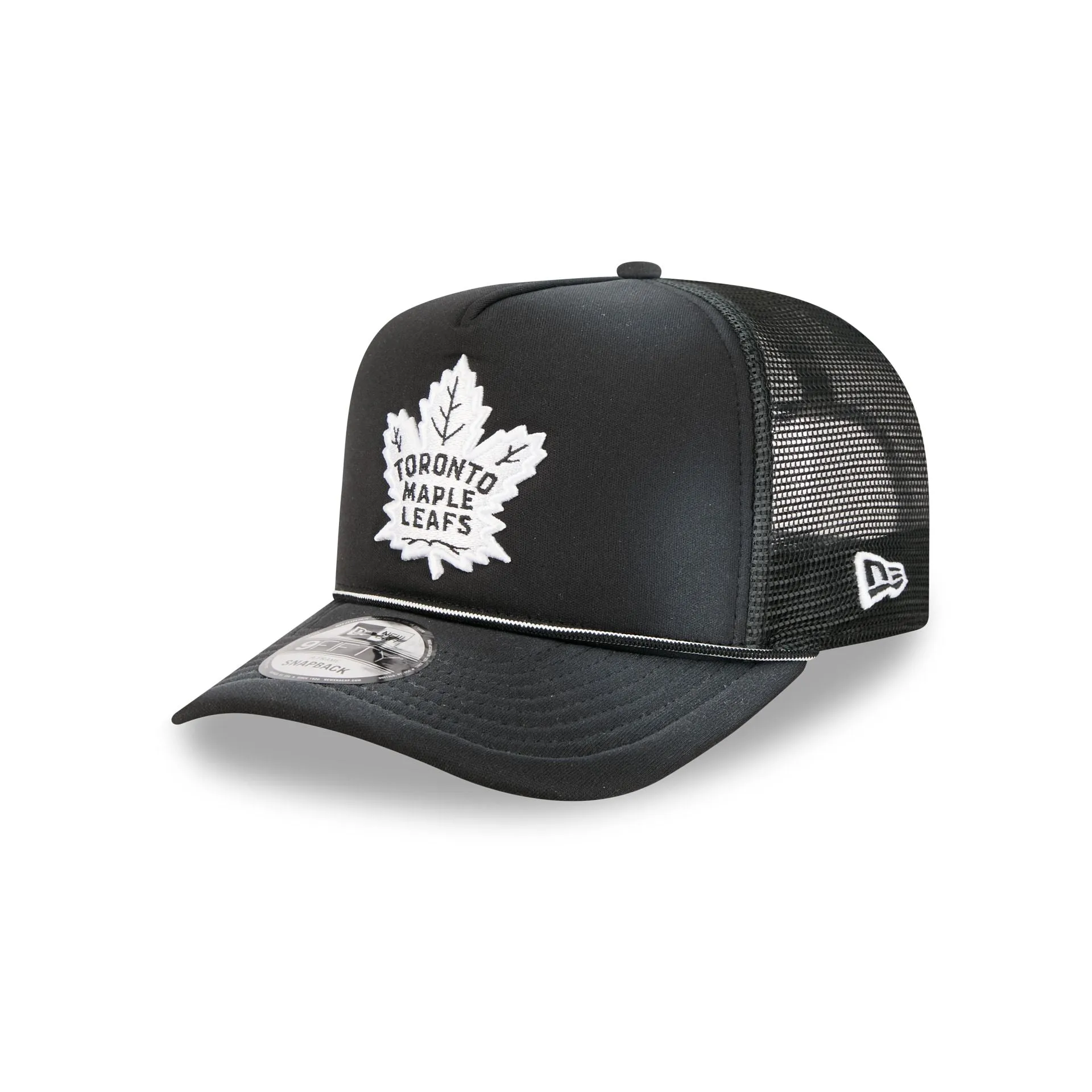 Toronto Maple Leafs Washed Black 9FIFTY A-Frame Trucker Hat sold by New Era