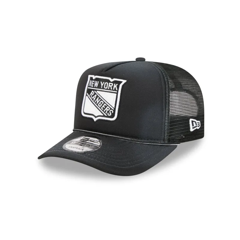 New York Rangers Washed Black 9FIFTY A-Frame Trucker Hat made by New Era