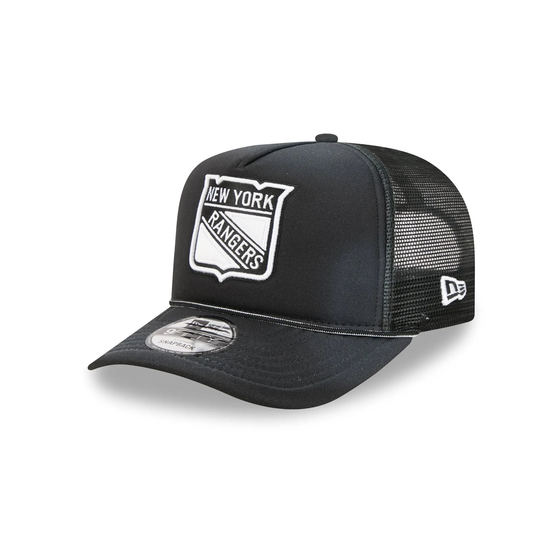 New York Rangers Washed Black 9FIFTY A-Frame Trucker Hat sold by New Era