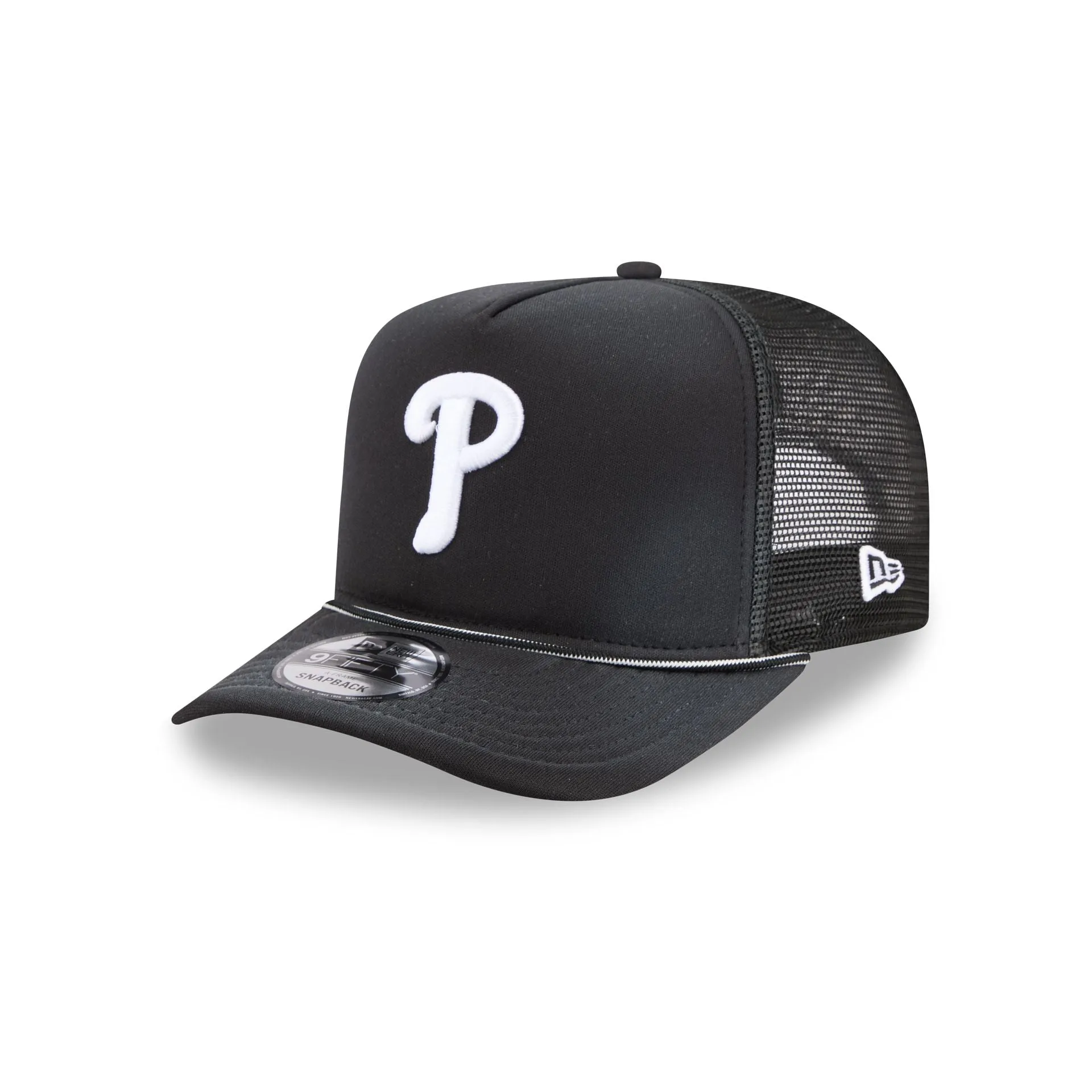 Philadelphia Phillies Washed Black 9FIFTY A-Frame Trucker Hat sold by New Era