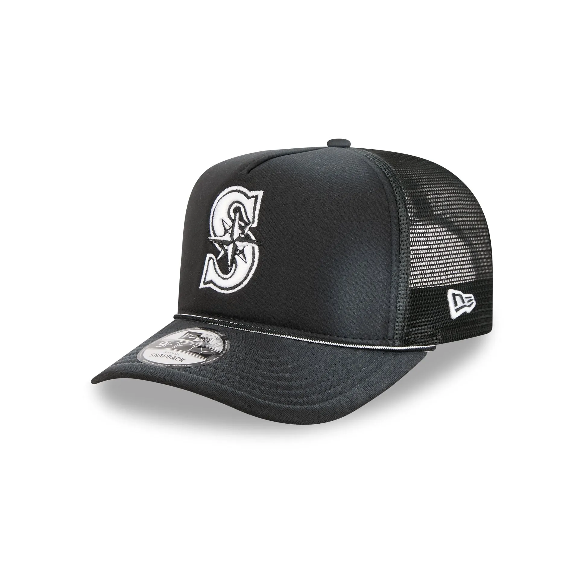 Seattle Mariners Washed Black 9FIFTY A-Frame Trucker Hat sold by New Era