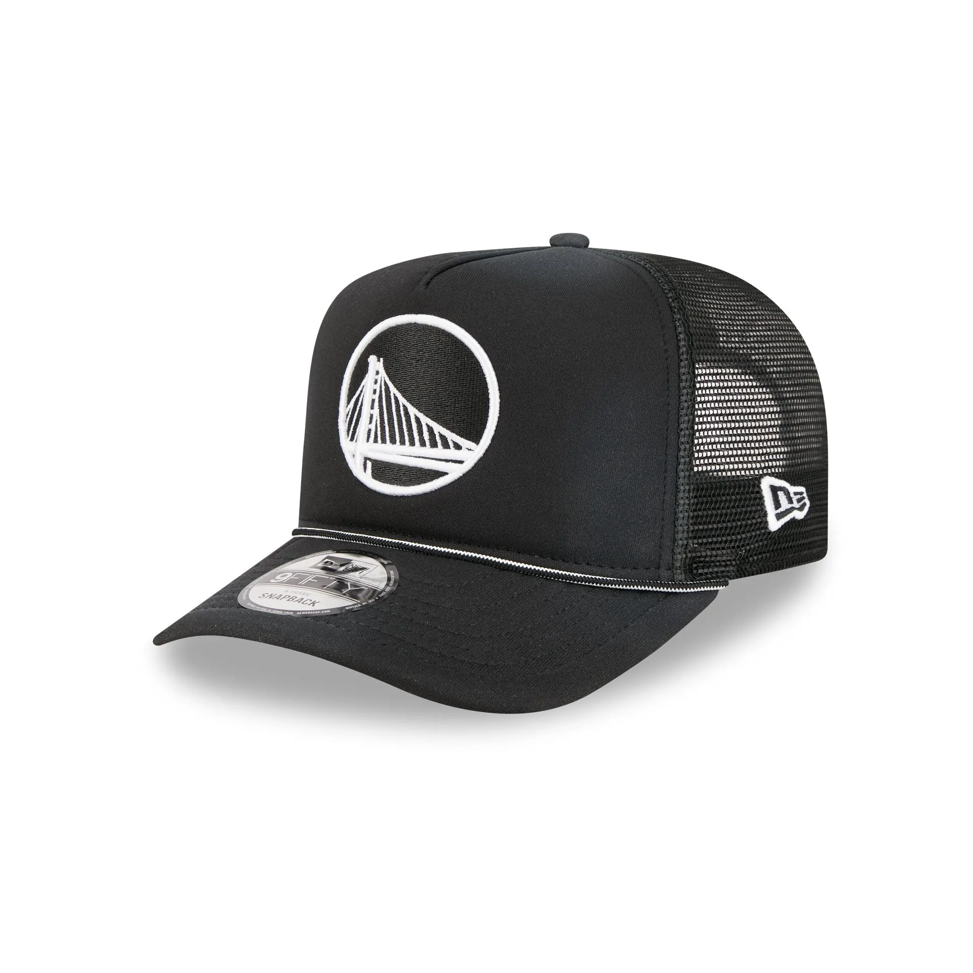 Golden State Warriors Washed Black 9FIFTY A-Frame Trucker Hat sold by New Era