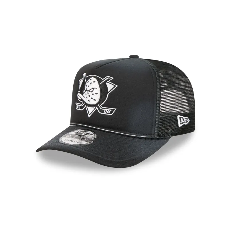 Anaheim Ducks Washed Black 9FIFTY A-Frame Trucker Hat sold by New Era