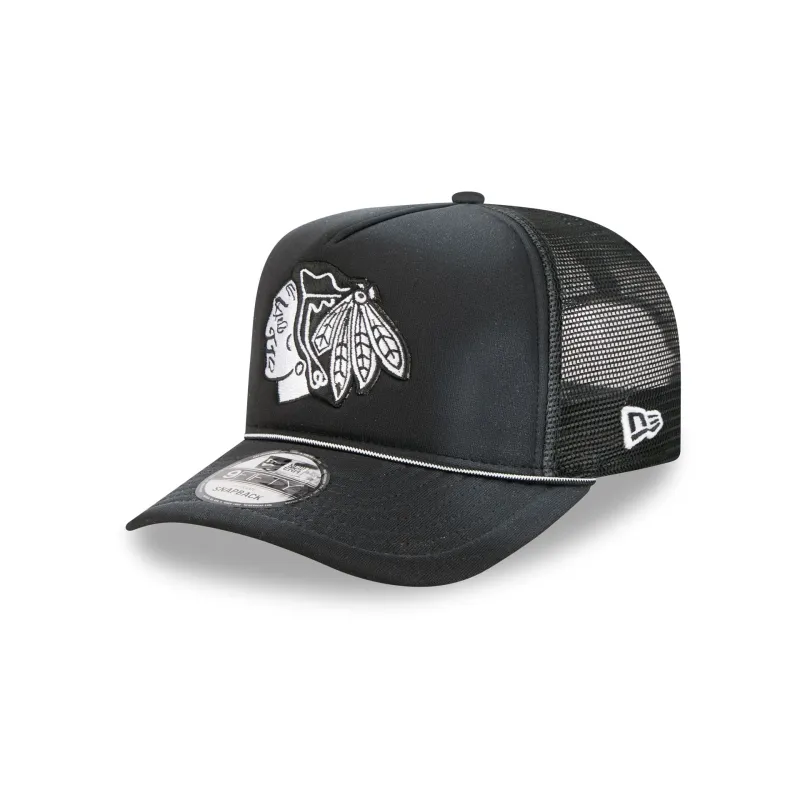 Chicago Blackhawks Washed Black 9FIFTY A-Frame Trucker Hat sold by New Era