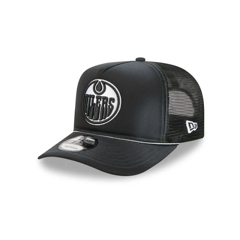 Edmonton Oilers Washed Black 9FIFTY A-Frame Trucker Hat sold by New Era