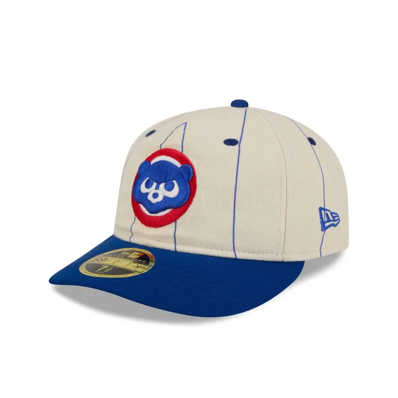 Chicago Cubs Linen Pinstripe Retro Crown 59FIFTY Fitted Hat made by New Era