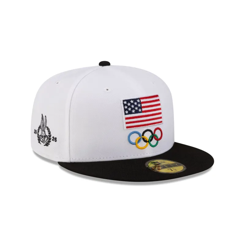Team USA Winter Olympics Looney Tunes White 59FIFTY Fitted Hat made by New Era