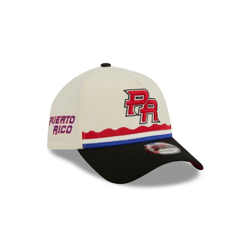 Puerto Rico Jíbara Red 9FORTY A-Frame Snapback Hat made by New Era