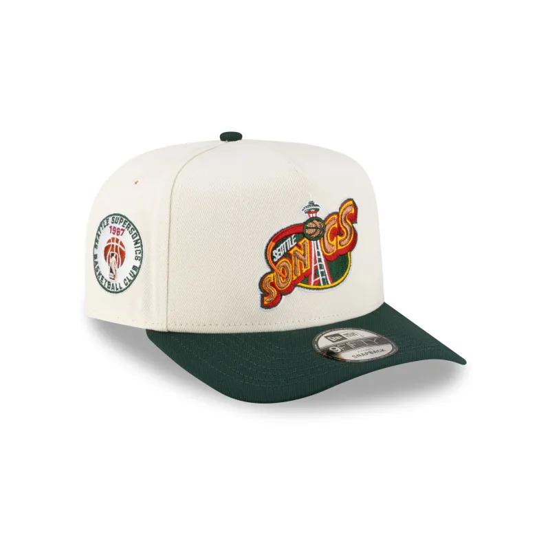 Seattle SuperSonics 1995-2001 Hardwood Classics Express Chrome White 9FIFTY A-Frame Snapback Hat made by New Era