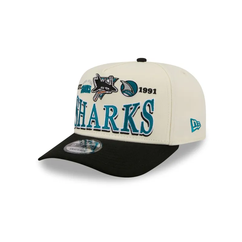 San Jose Sharks Three Hit Chrome White 9FIFTY A-Frame Snapback Hat made by New Era