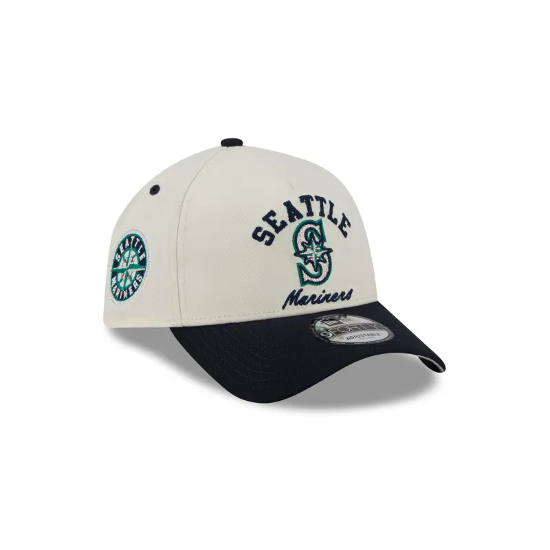 Seattle Mariners Chrome White Arched 9FORTY A-Frame Snapback Hat made by New Era