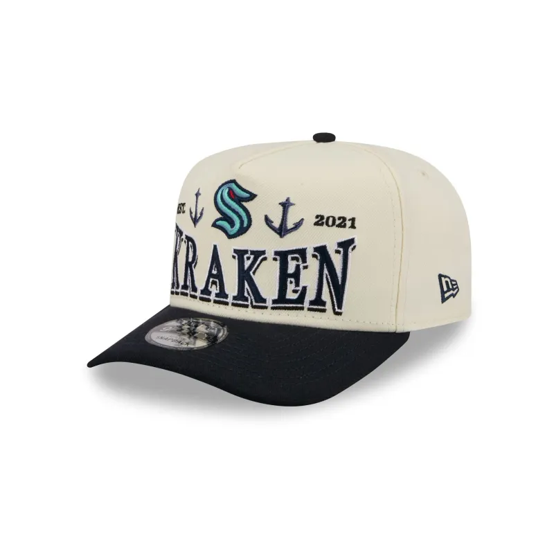 Seattle Kraken Three Hit Chrome White 9FIFTY A-Frame Snapback Hat made by New Era