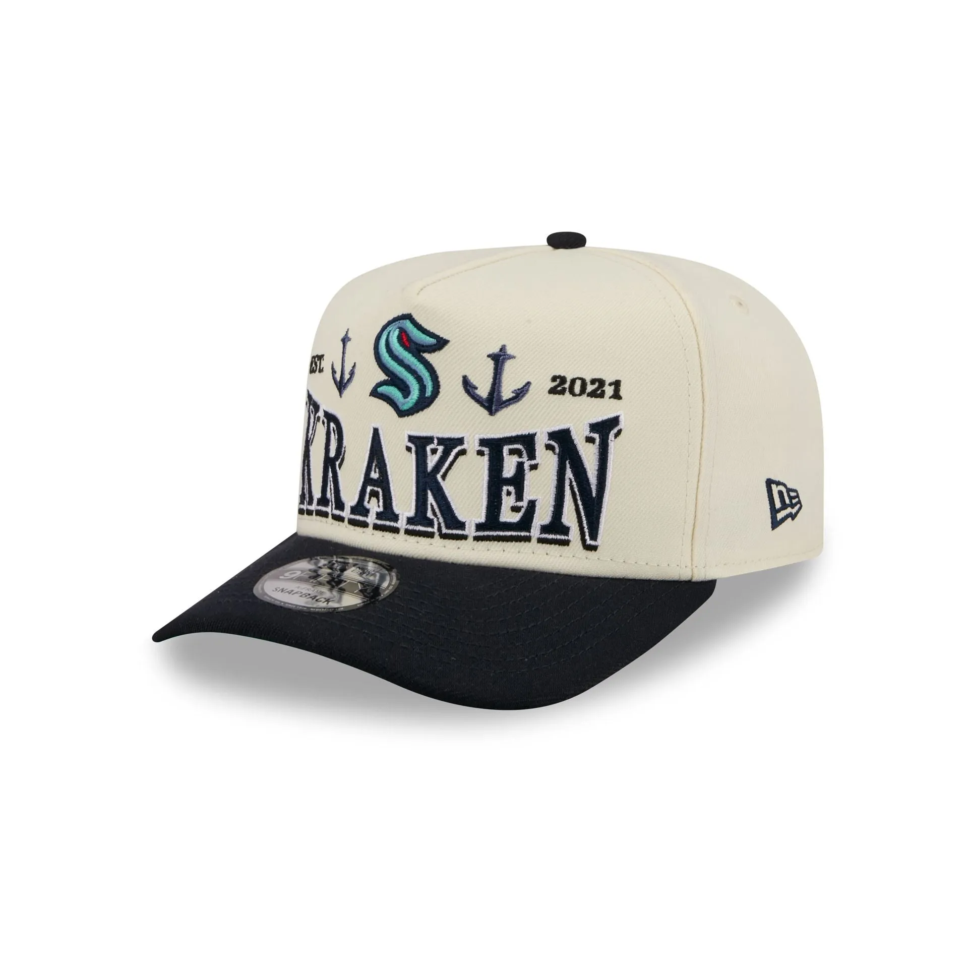 Seattle Kraken Three Hit Chrome White 9FIFTY A-Frame Snapback Hat sold by New Era