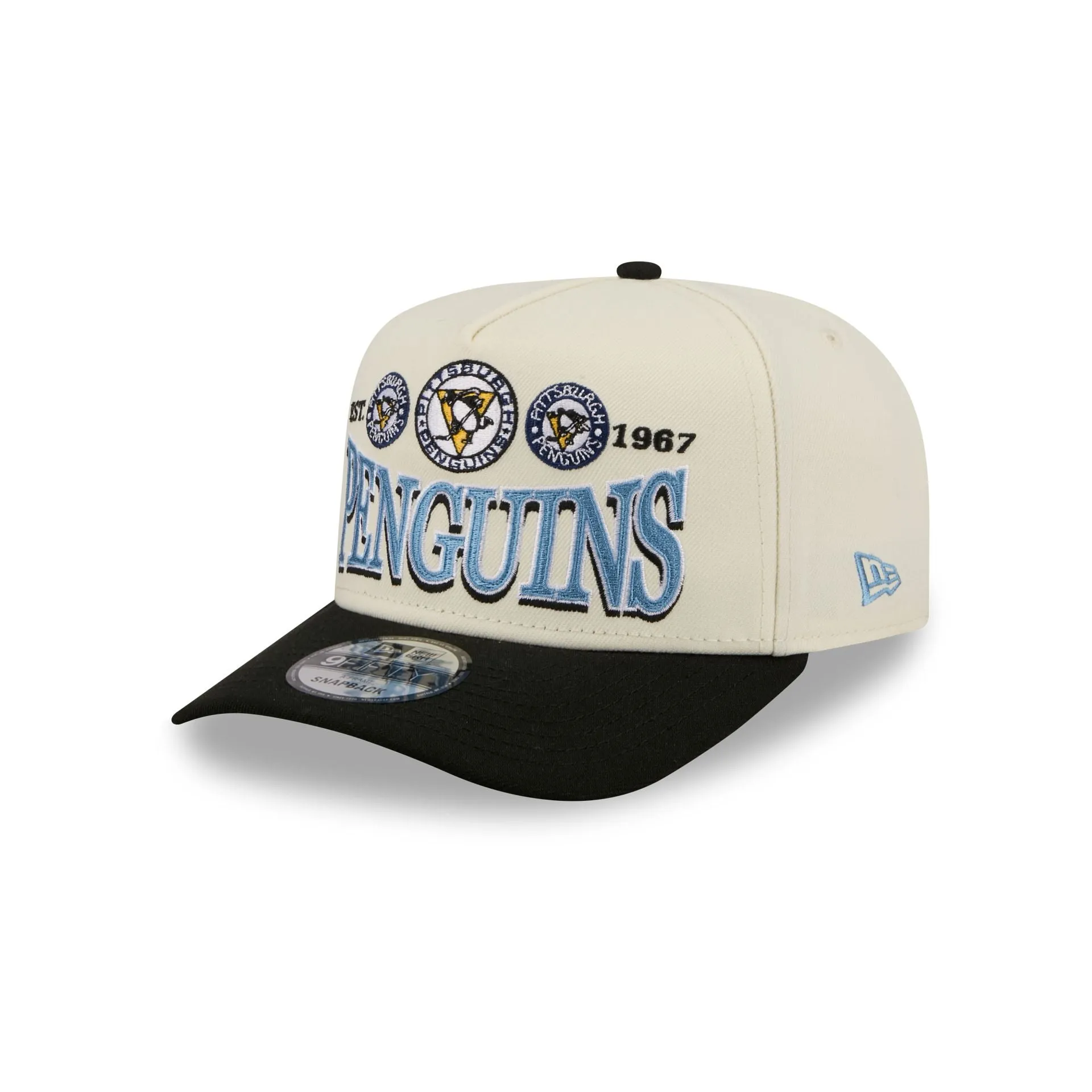 Pittsburgh Penguins Three Hit Chrome White 9FIFTY A-Frame Snapback Hat sold by New Era
