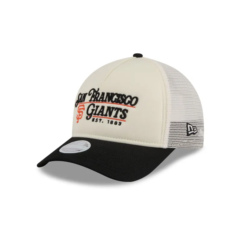San Francisco Giants Retro Chrome Women's White 9FORTY M-Crown A-Frame Trucker Hat sold by New Era