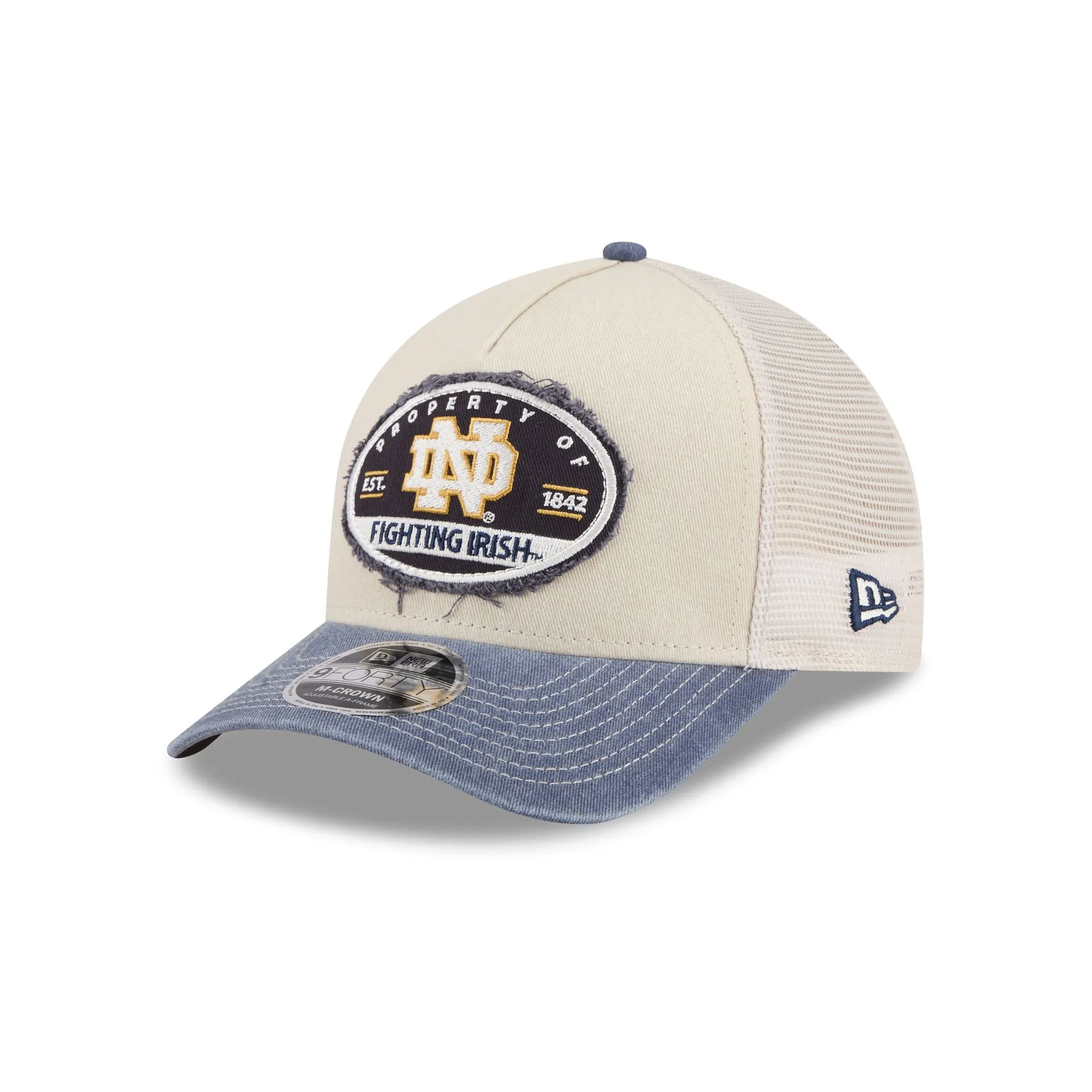 Notre Dame Fighting Irish Frayed 9FORTY M-Crown A-Frame Trucker Hat sold by New Era