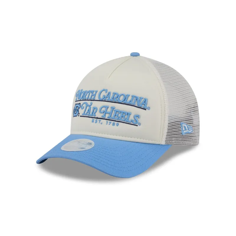 North Carolina Tar Heels Retro Chrome Women's White 9FORTY M-Crown A-Frame Trucker Hat made by New Era
