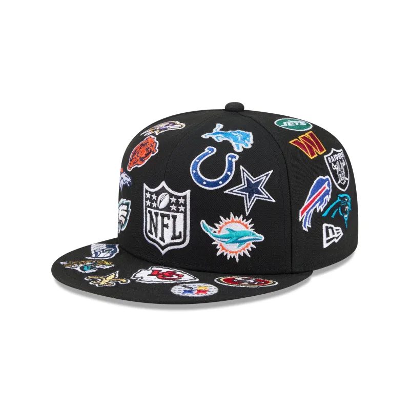 NFL All Over Logo Black 59FIFTY Fitted Hat made by New Era