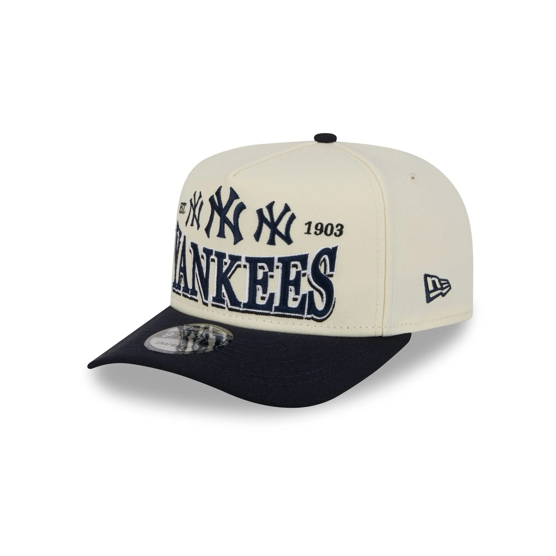 New York Yankees Three Hit Chrome White 9FIFTY A-Frame Snapback Hat sold by New Era
