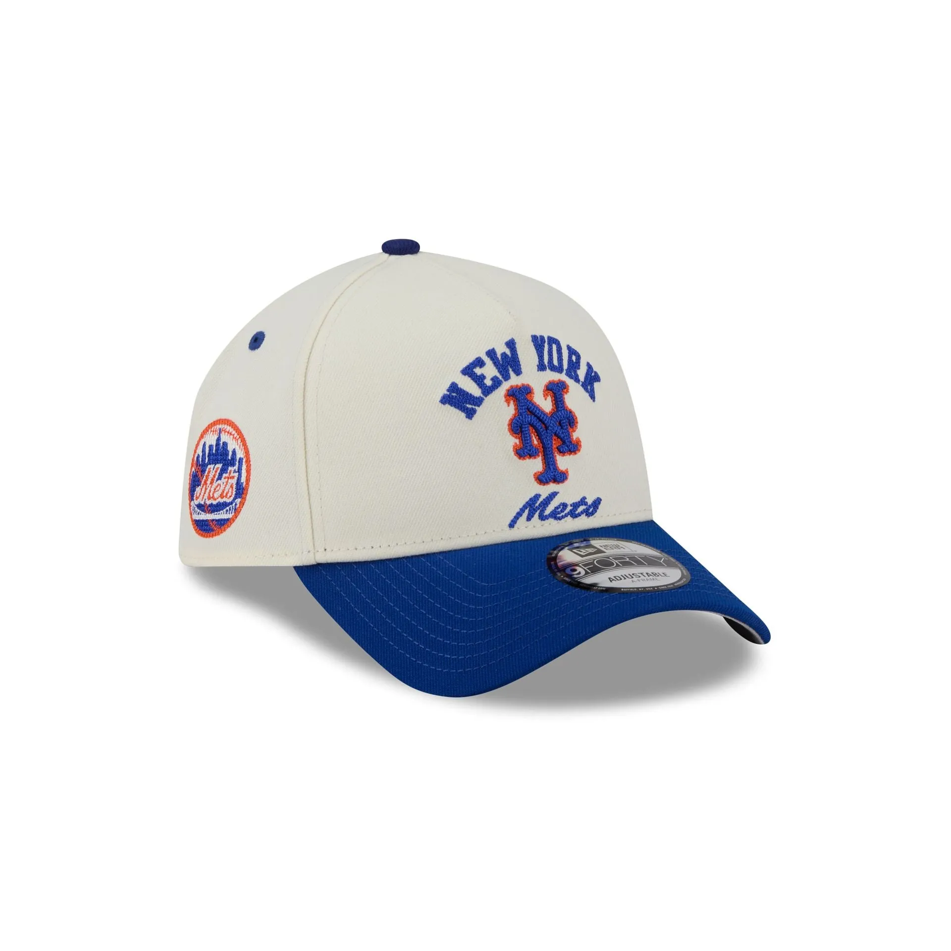 New York Mets Chrome White Arched 9FORTY A-Frame Snapback Hat sold by New Era