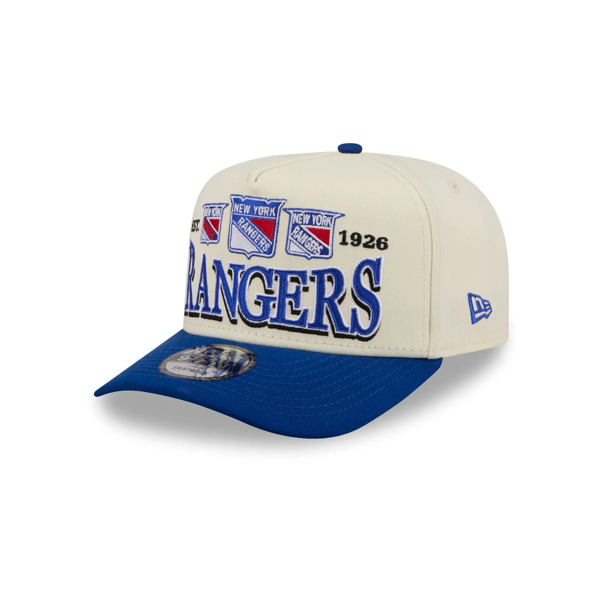 New York Rangers Three Hit Chrome White 9FIFTY A-Frame Snapback Hat sold by New Era