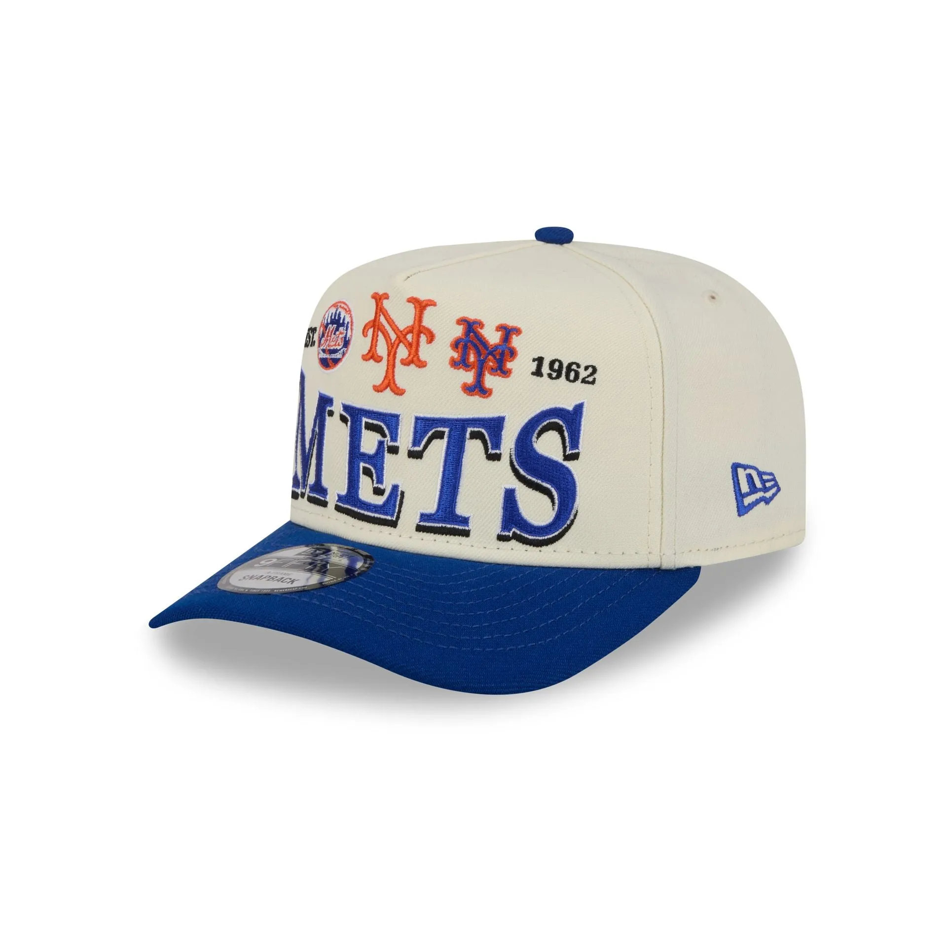 New York Mets Three Hit Chrome White 9FIFTY A-Frame Snapback Hat sold by New Era
