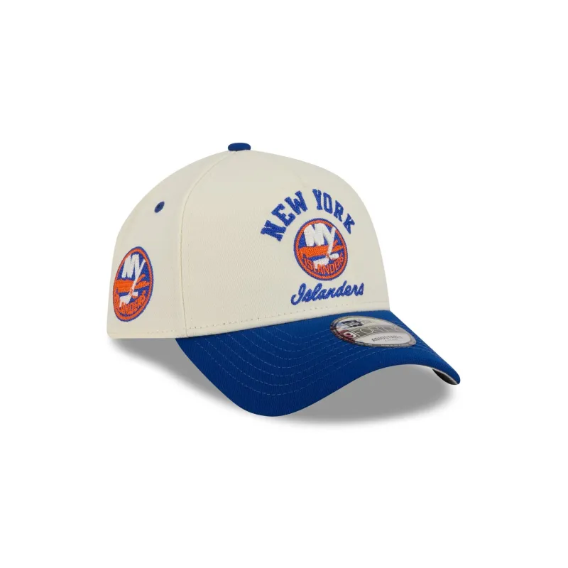 New York Islanders Chrome White Arched 9FORTY A-Frame Snapback Hat made by New Era