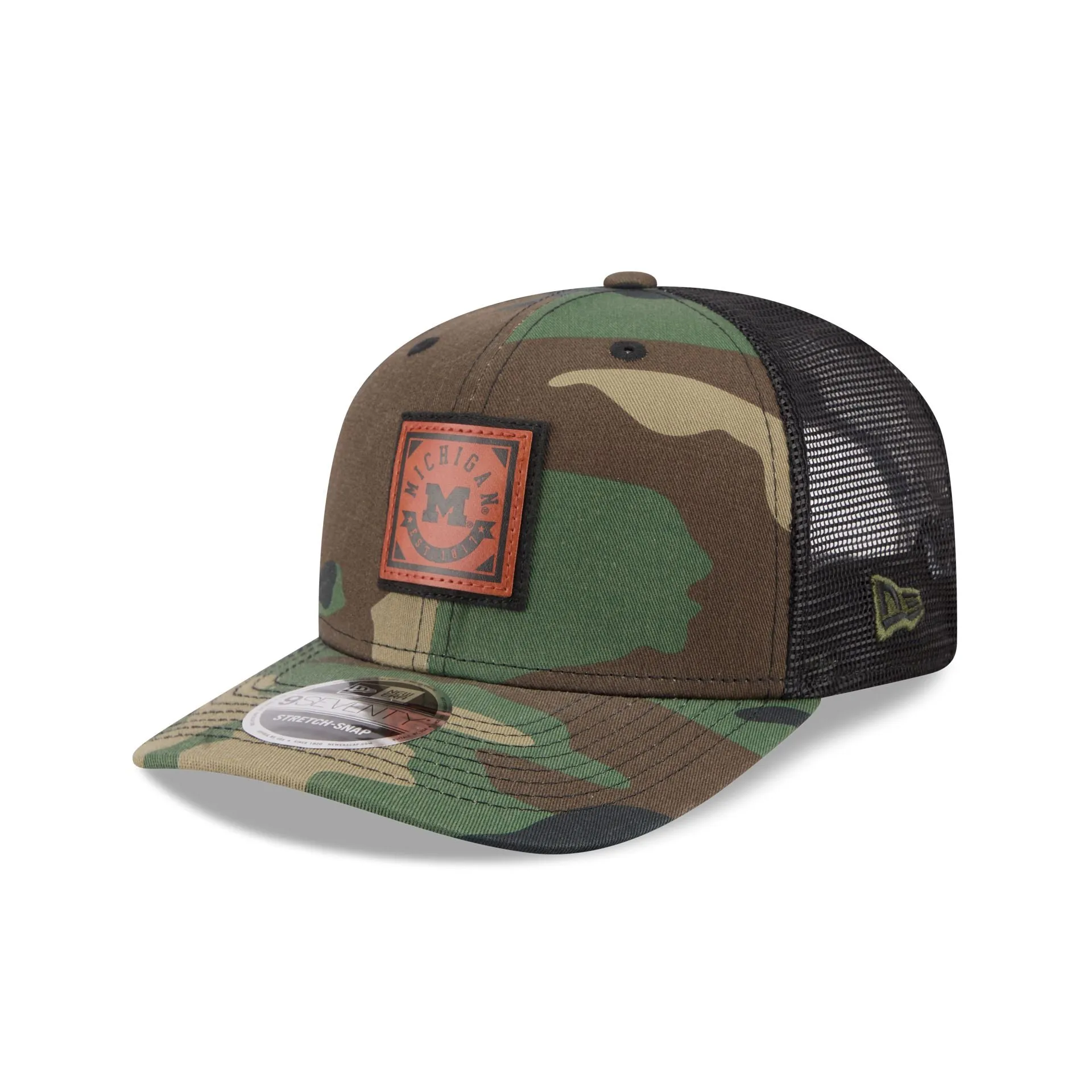 Michigan Wolverines Camo Canvas 9SEVENTY Trucker Hat sold by New Era