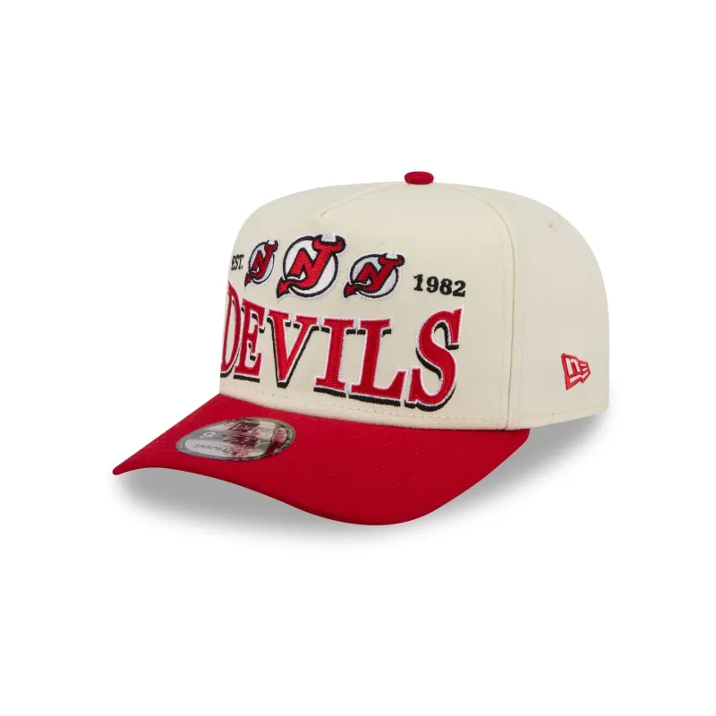 New Jersey Devils Three Hit Chrome White 9FIFTY A-Frame Snapback Hat made by New Era