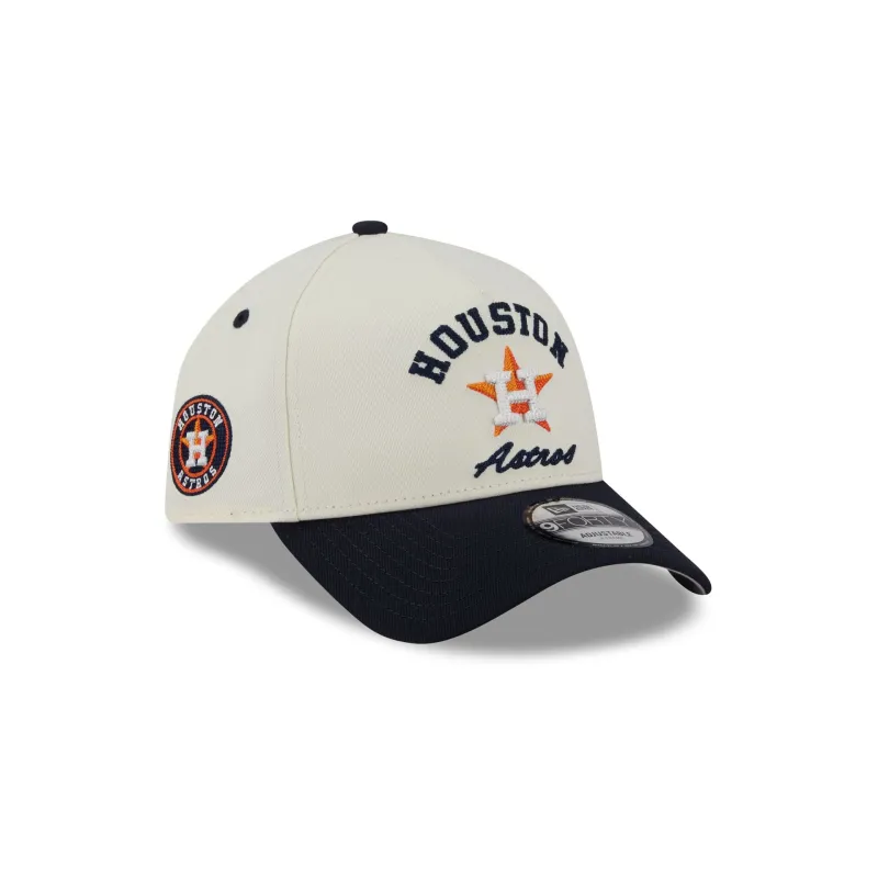 Houston Astros Chrome White Arched 9FORTY A-Frame Snapback Hat sold by New Era