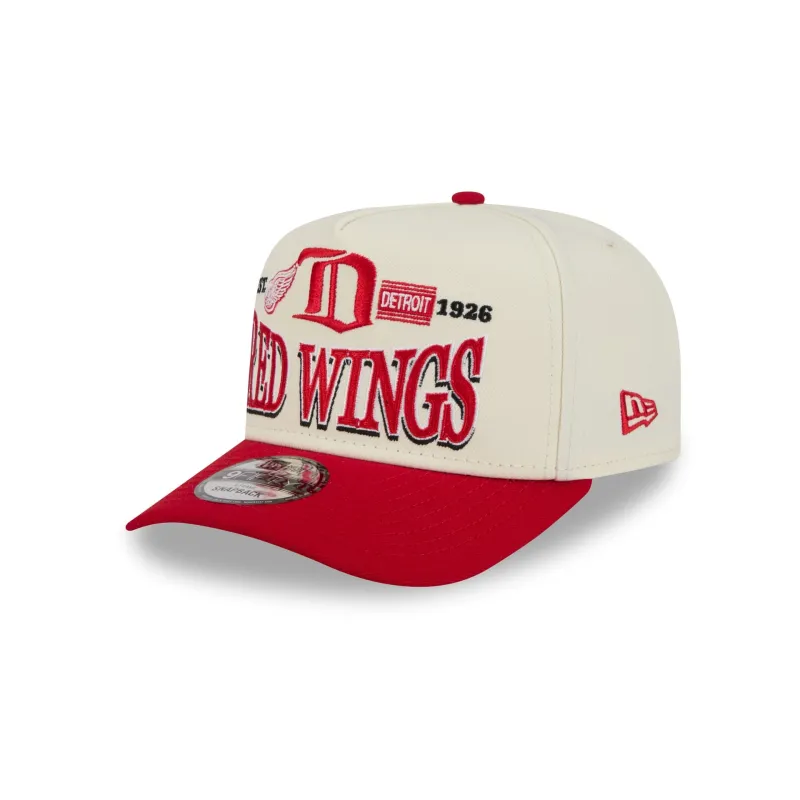 Detroit Red Wings Three Hit Chrome White 9FIFTY A-Frame Snapback Hat made by New Era