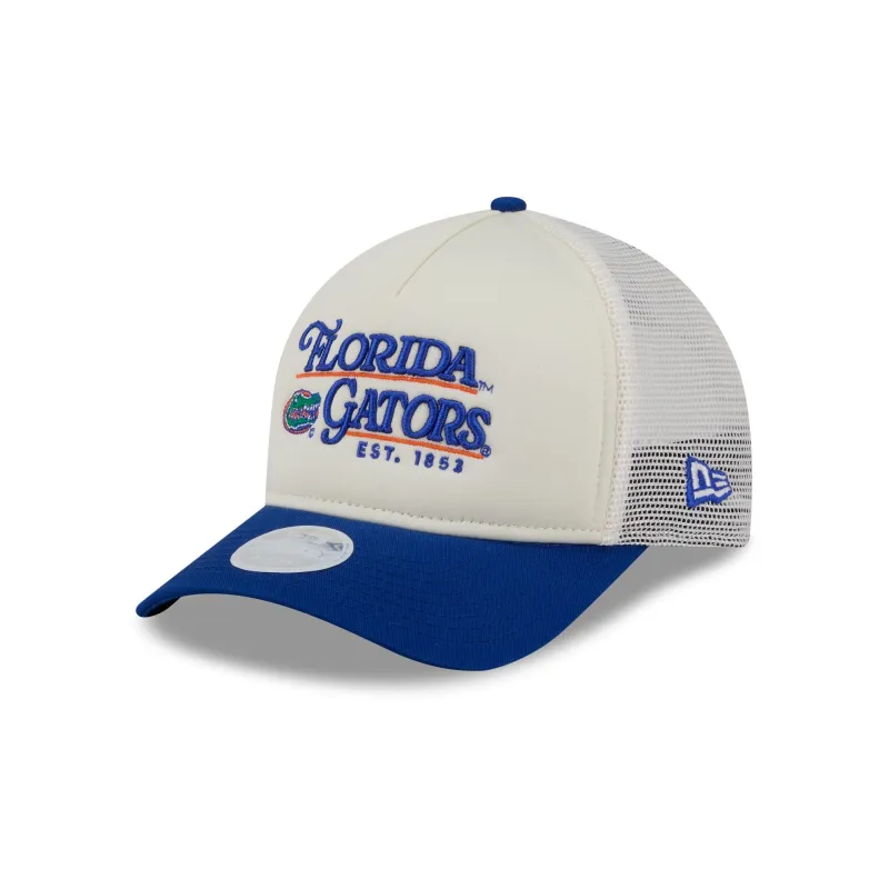 Florida Gators Retro Chrome Women's White 9FORTY M-Crown A-Frame Trucker Hat made by New Era
