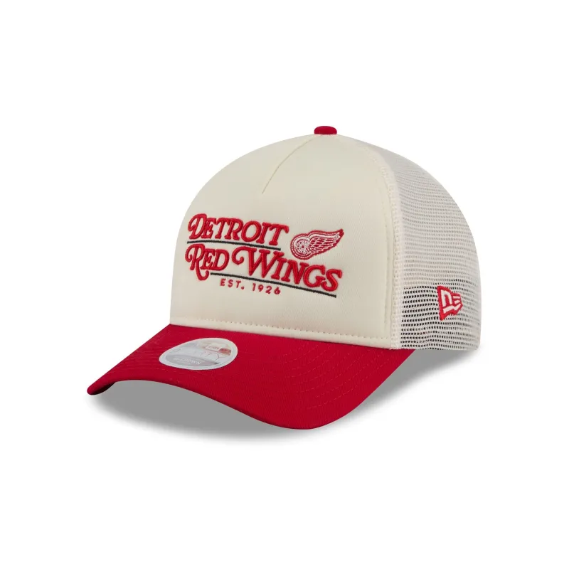 Detroit Red Wings Retro Chrome Women's White 9FORTY M-Crown A-Frame Trucker Hat sold by New Era