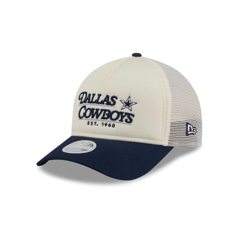 Dallas Cowboys Retro Chrome Women's White 9FORTY M-Crown A-Frame Trucker Hat made by New Era