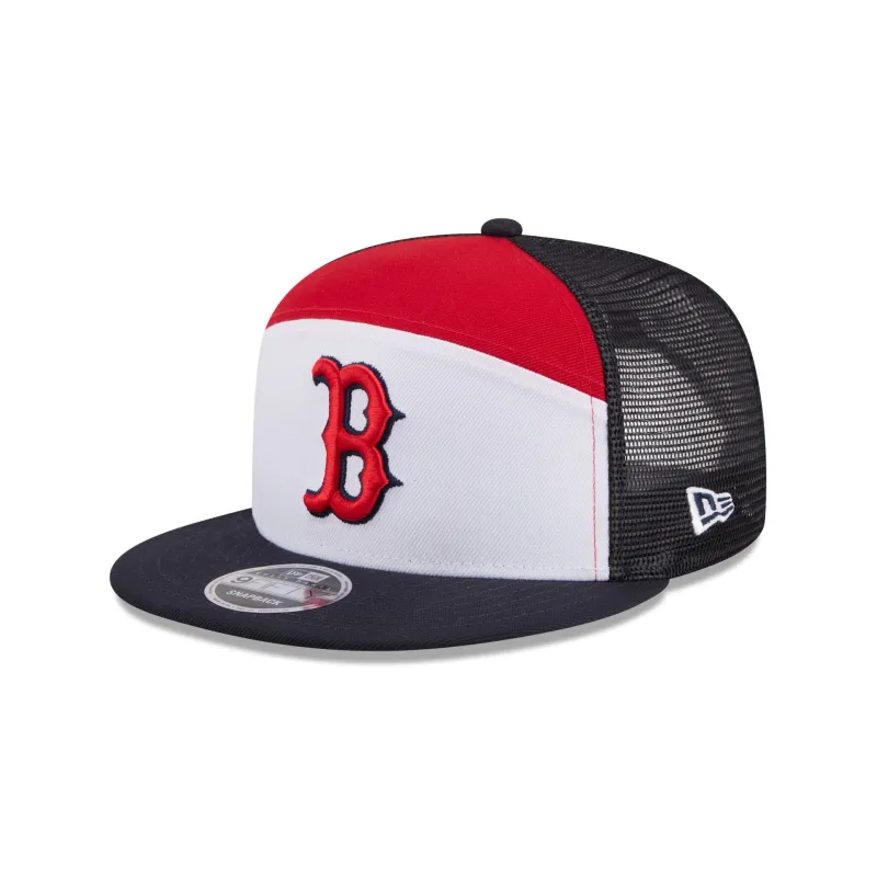 Boston Red Sox Block Split Panel 9FIFTY Trucker Hat made by New Era
