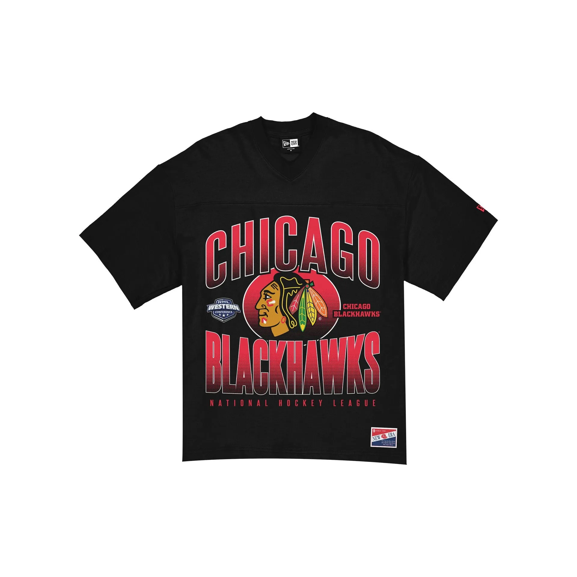 Chicago Blackhawks Throwback Black Boxy T-Shirt sold by New Era