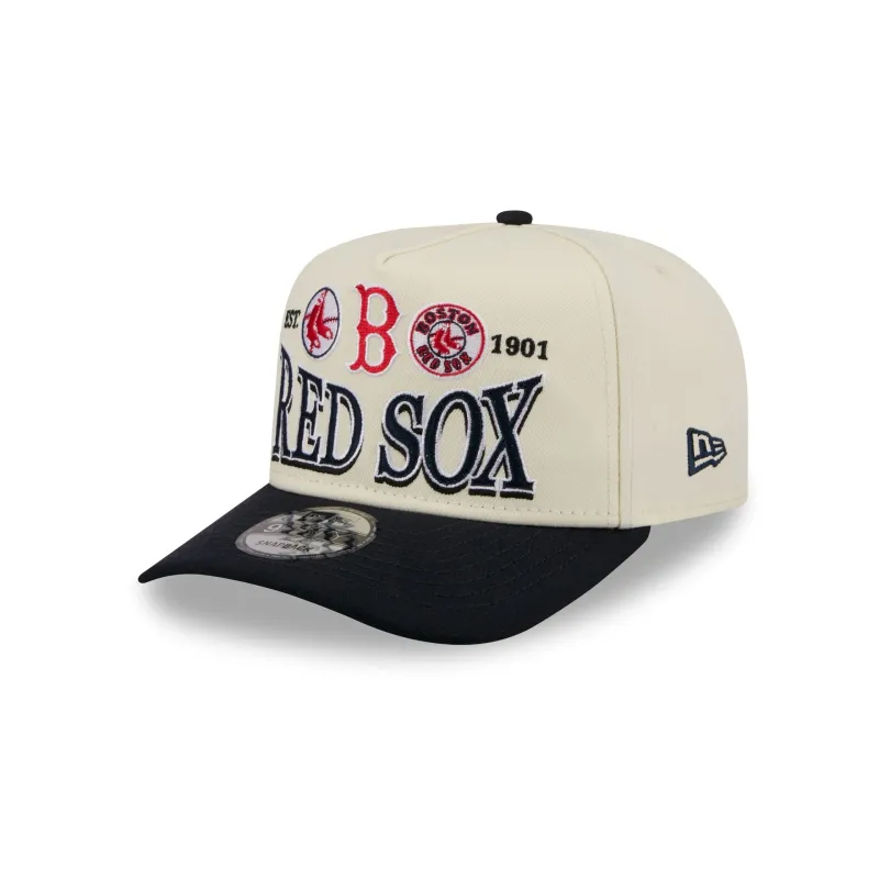 Boston Red Sox Three Hit Chrome White 9FIFTY A-Frame Snapback Hat made by New Era