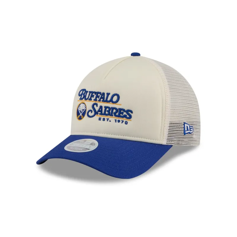Buffalo Sabres Retro Chrome Women's White 9FORTY M-Crown A-Frame Trucker Hat sold by New Era