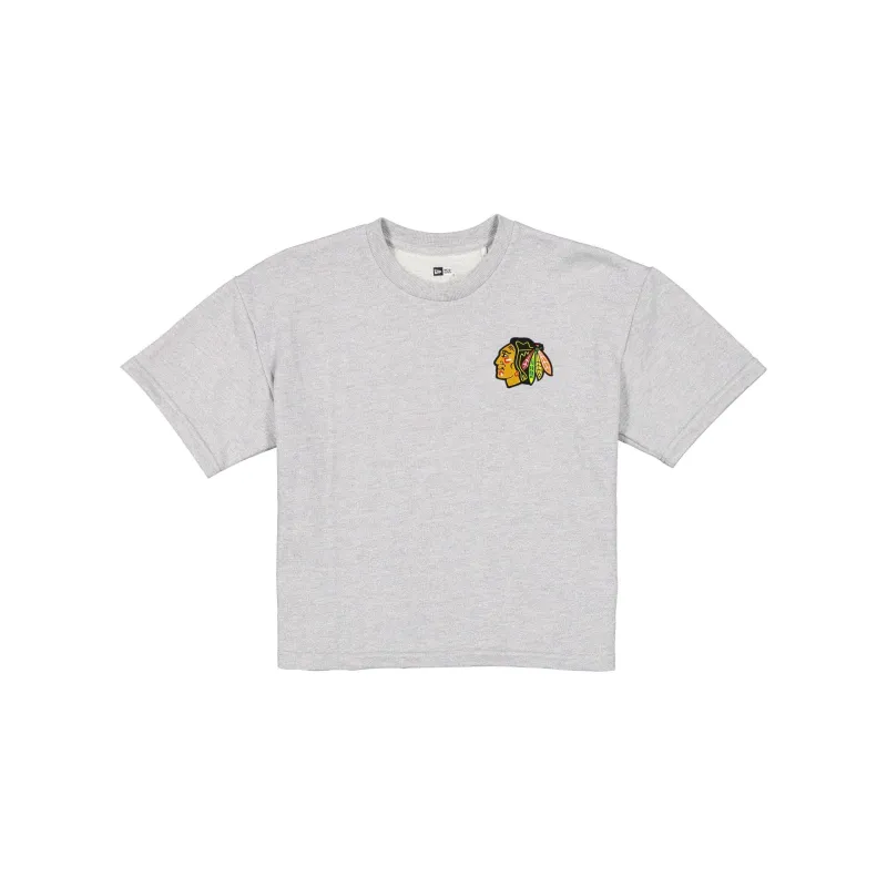 Chicago Blackhawks Glam Game Women's Cropped Heather Gray T-Shirt sold by New Era