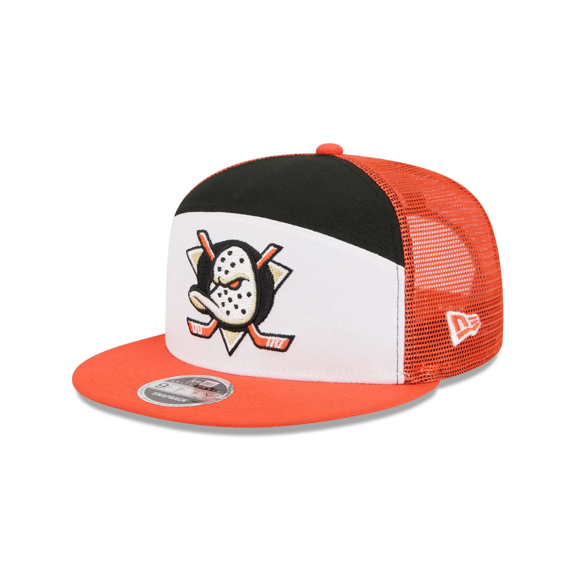 Anaheim Ducks Block Split Panel 9FIFTY Trucker Hat sold by New Era
