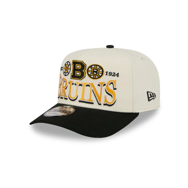Boston Bruins Three Hit Chrome White 9FIFTY A-Frame Snapback Hat made by New Era