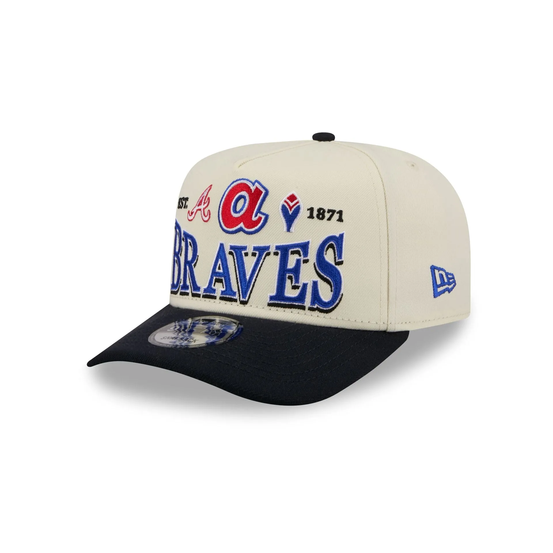Atlanta Braves Three Hit Chrome White 9FIFTY A-Frame Snapback Hat sold by New Era
