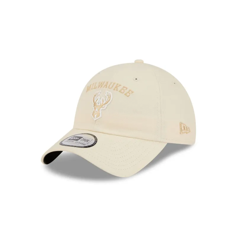 Milwaukee Bucks Team Logo Cream Casual Classic Adjustable Hat made by New Era